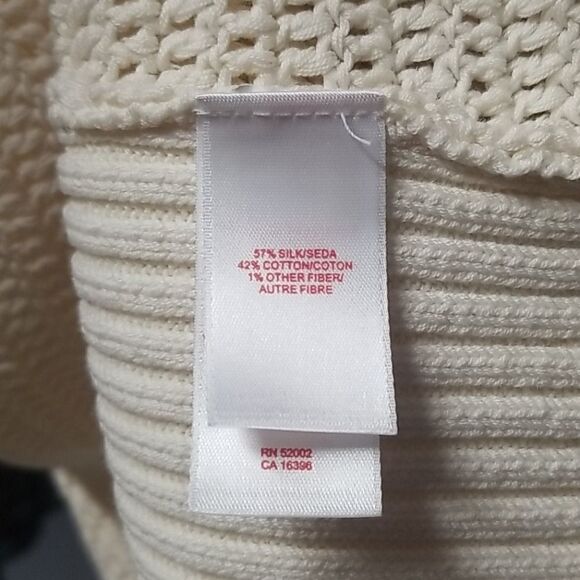 Anthropologie Tapemeasure Cream Ivory Silk Blend Open Knit Button Cardigan Large - Picture 7 of 8